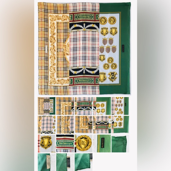 Burberry Vintange Multi-Print Panellef Scarf Green - Picture 2 of 7